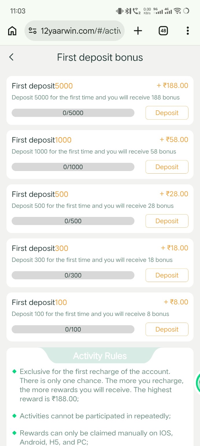 YarWin deposit bonus